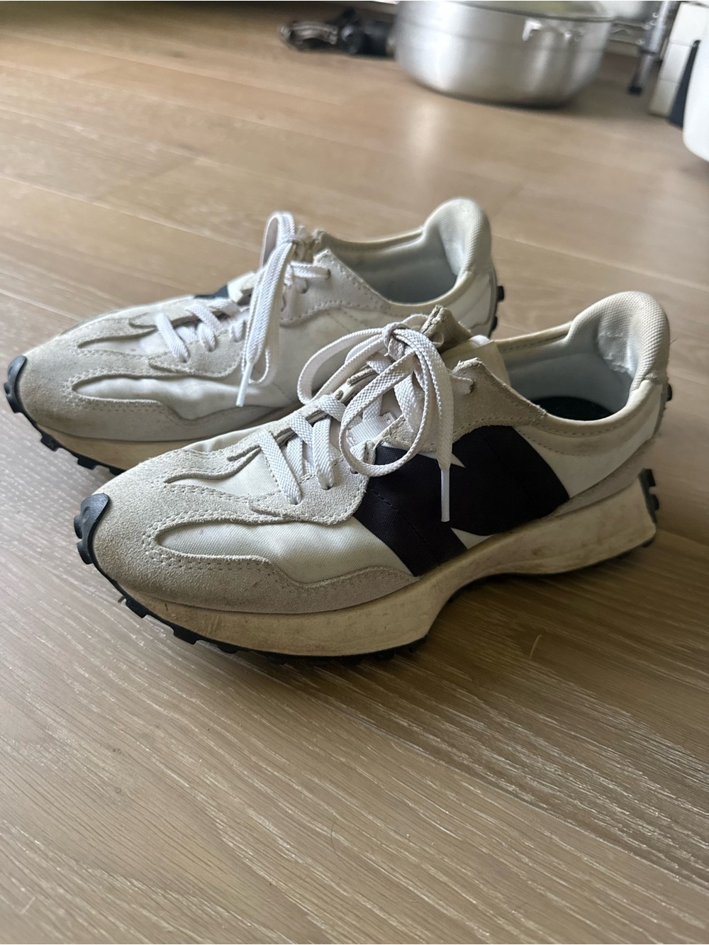 New Balance White and Black Retro-Style Athletic Sneakers